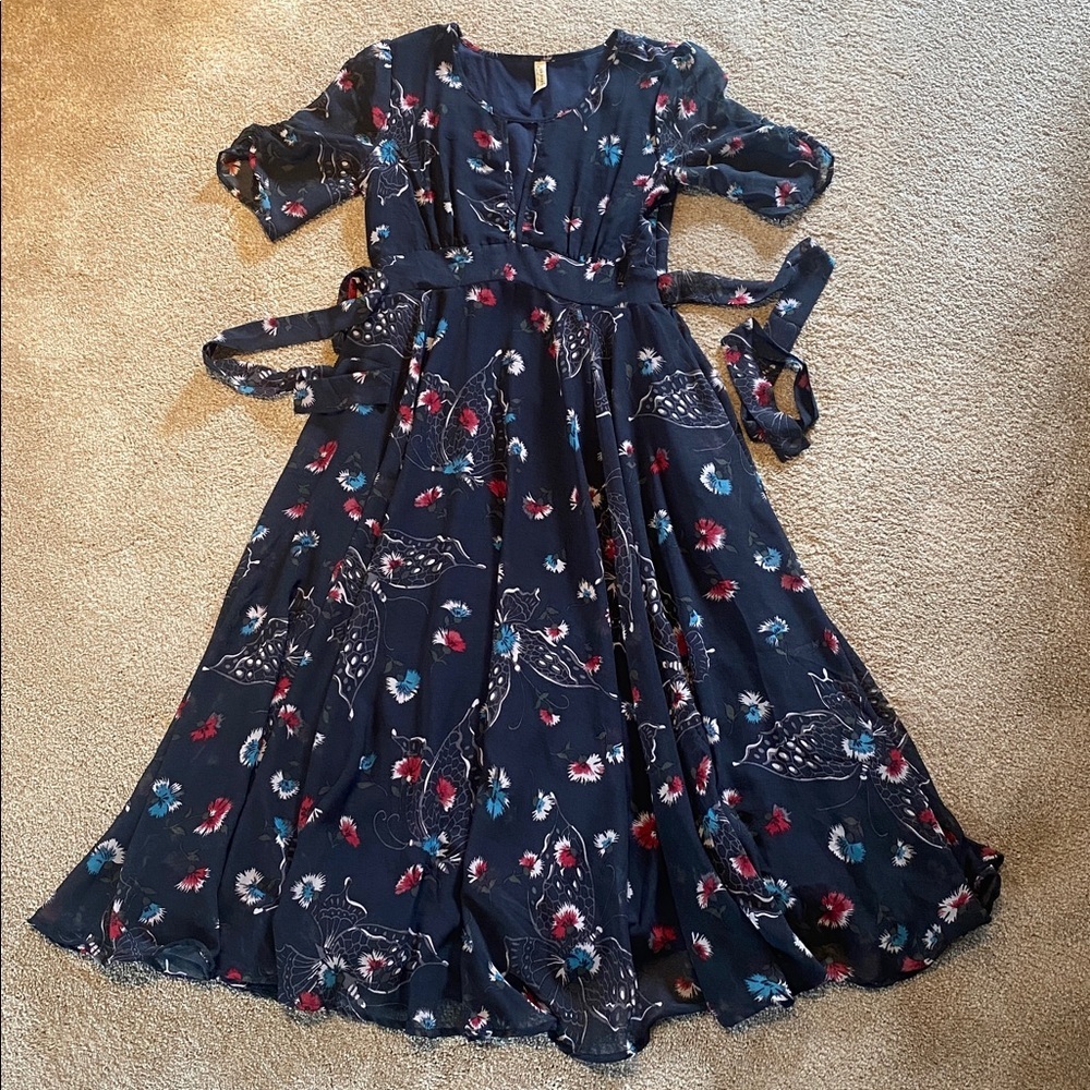 Free People Bonnie Midnight Butterfly Chiffon Midi Dress Cottagecore Size 4